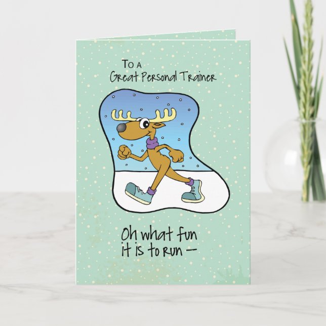 To Personal Trainer Running Exercise Reindeer Chri Holiday Card (Front)
