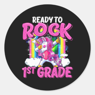 To Rock 1st Grade Dabbing Unicorn Back To School G Classic Round Sticker