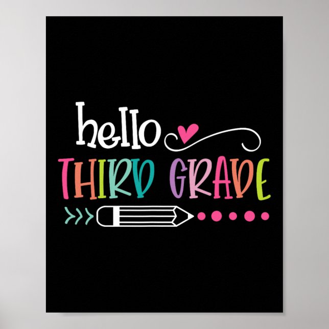 To School Hello Third 3rd Grade For Kids Boy Girl  Poster (Front)