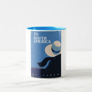 To South America vintage travel poster Two-Tone Coffee Mug