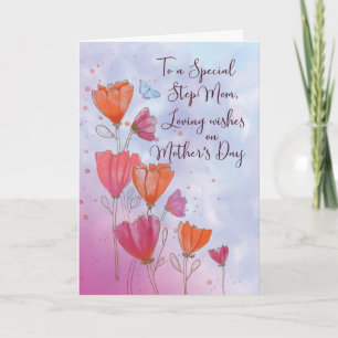 To Step Mum Mothers Day Love with Orange and Pink  Card