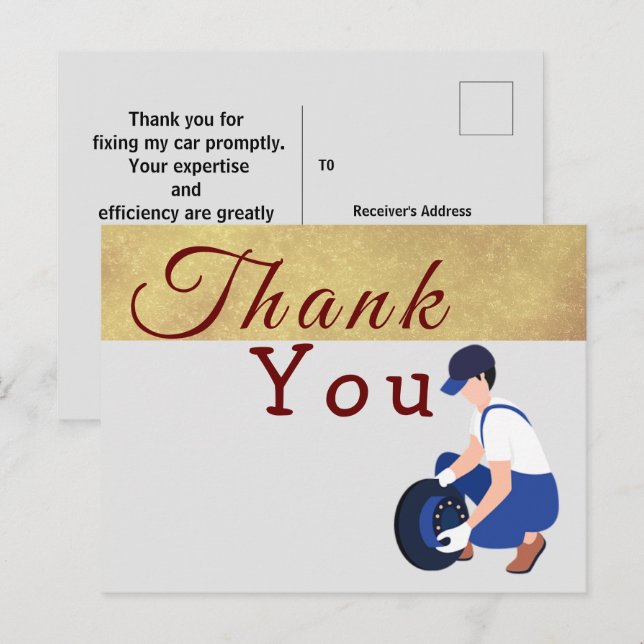 To thank for a mechanic postcard (Front/Back)