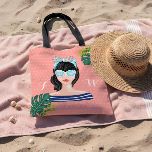 To The Beach   Beach Beauty Retro Tropical Leaves Tote Bag