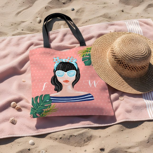 To The Beach | Beach Beauty Retro Tropical Leaves Tote Bag (To The Beach | Beach Beauty Retro Tropical Leaves Tote Bag)