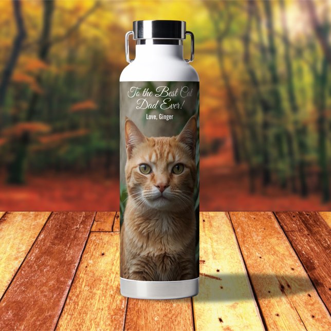 To the Best Cat Dad Ever Custom Photo Water Bottle (Creator Uploaded)