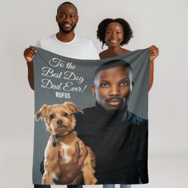 To the Best Dog Dad Ever Custom Photo Fleece Blanket (Creator Uploaded)