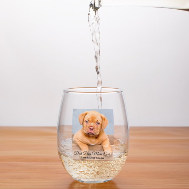 To the Best Dog Mum Ever Custom Photo & Text Stemless Wine Glass (Creator Uploaded)