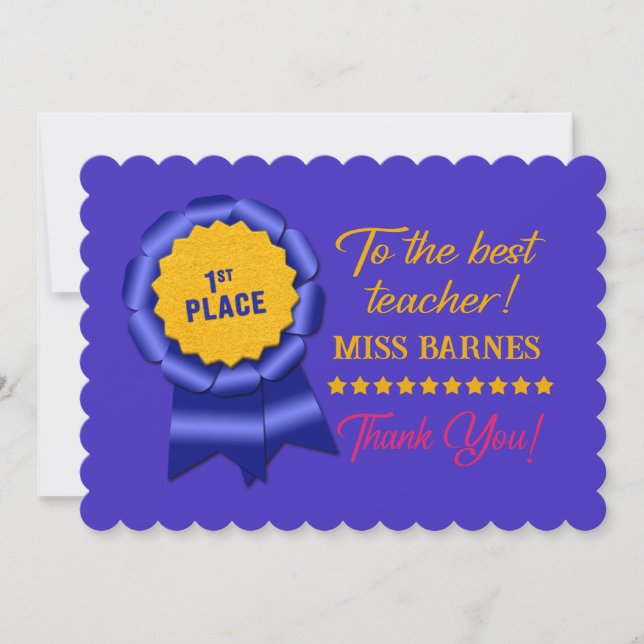 To the Best Teacher Blue Ribbon You Customise It (Front)