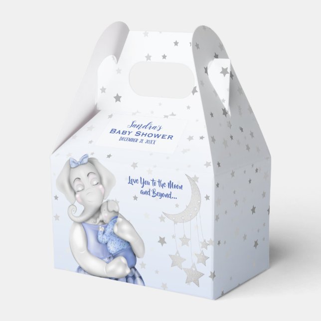 To The Moon and Back Elephant Boy Baby Shower Favour Box (Front Side)