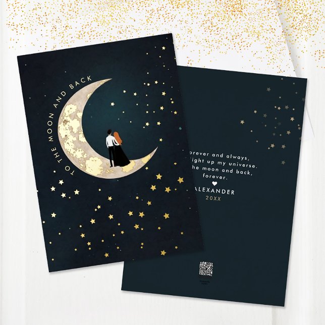 To The Moon And Back Love Quote Stars Sky Foil Holiday Card (Creator Uploaded)