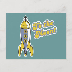 to the moon retro space rocket postcard