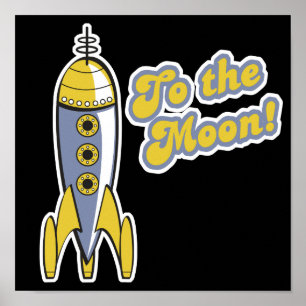 to the moon retro space rocket poster
