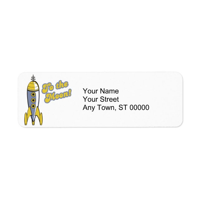 to the moon retro space rocket return address label (Front)