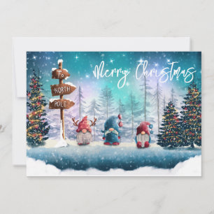 To the North Pole Christmas Gnomes  Holiday Card