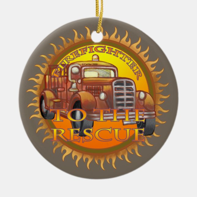 To The Rescue Firefighter Firetruck  Ceramic Ornament (Front)