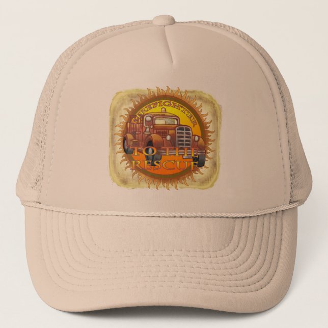 To The Rescue Firefighter Firetruck  Trucker Hat (Front)