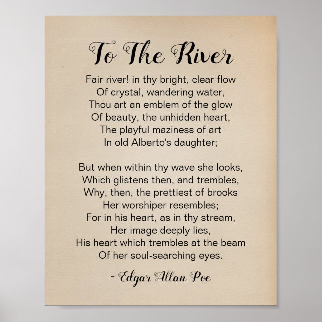To The River Poem by Edgar Allan Poe Vintage Poster (Front)
