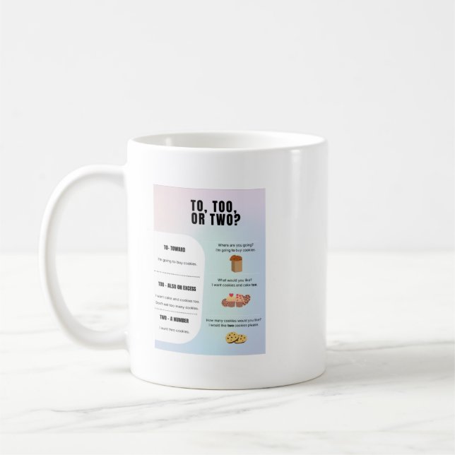 To, Too, Two Grammar Coffee Mug (Left)