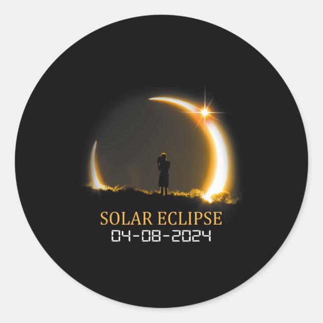 To Total Solar Eclipse 04-08-2024  Classic Round Sticker (Front)