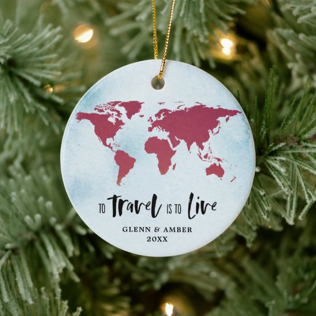 To Travel Is To Live Personalised Wanderlust Map Ceramic Ornament (Tree)