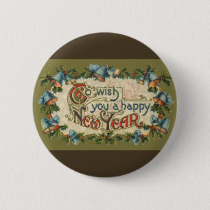 To Wish You a Happy New Year, Vintage Victorian 6 Cm Round Badge