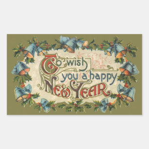 To Wish You a Happy New Year, Vintage Victorian Rectangular Sticker