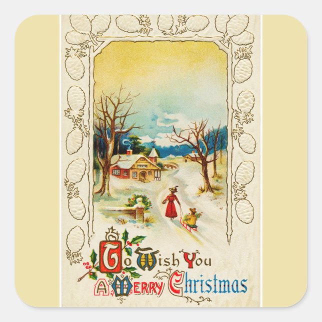 To Wish You A Merry Christmas Pale Yellow Square Sticker (Front)