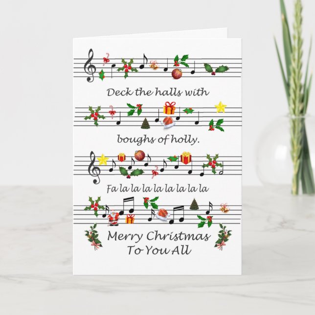 To You All Christmas Sheet Music Deck The Halls Holiday Card (Front)