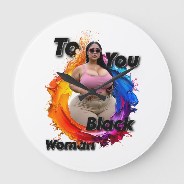 To You Black Woman Large Clock (Front)