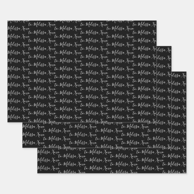 To Your Name Modern Handwriting Black Wrapping Paper Sheet (Set)