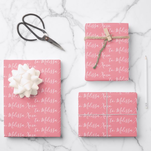 To Your Name Modern Handwriting Bubble Gum Pink Wrapping Paper Sheet (Front)