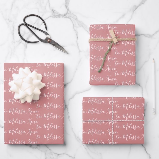 To Your Name Modern Handwriting Dusty Rose Pink Wrapping Paper Sheet (Front)