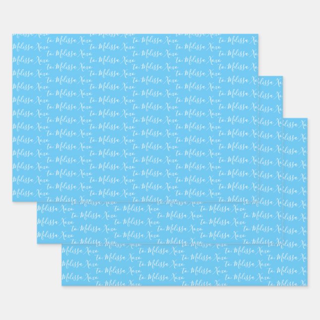 To Your Name Modern Handwriting Light Blue Wrapping Paper Sheet (Set)