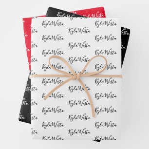 To Your Name Modern Handwriting White Black Red Wrapping Paper Sheet