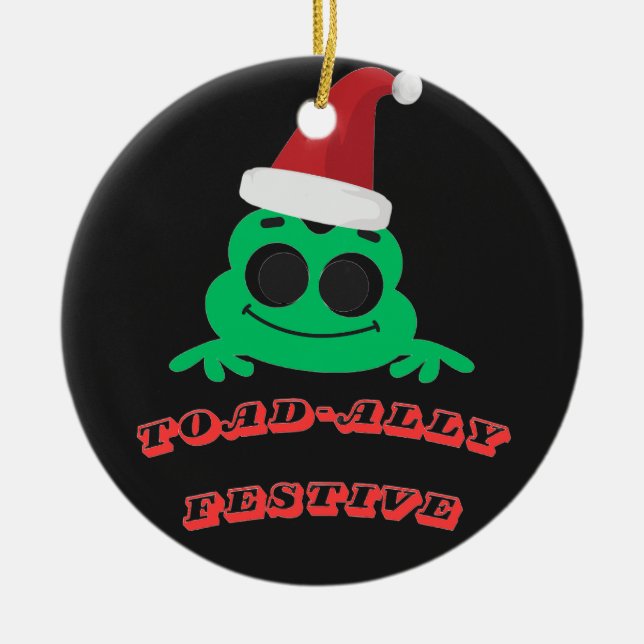 Toad-ally Festive Christmas Frog _ Cute Holiday De Ceramic Ornament (Front)