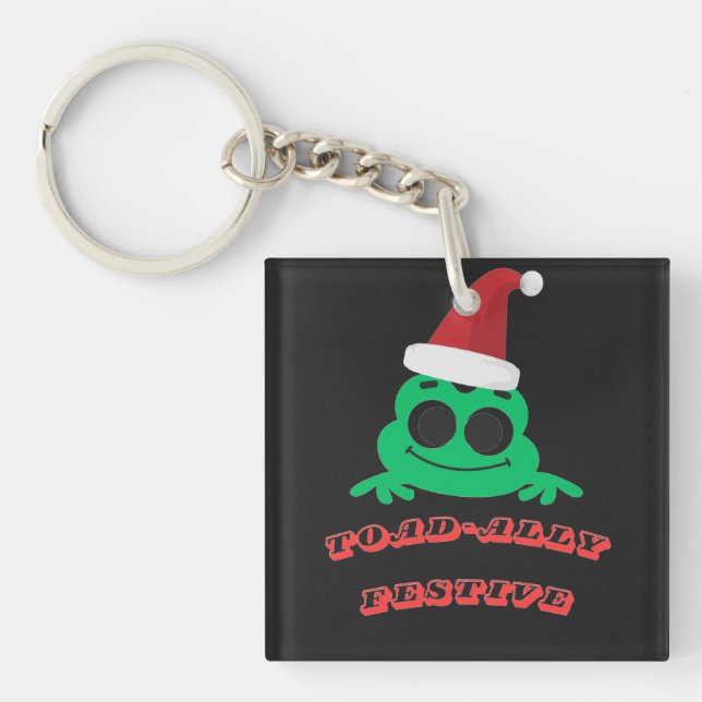 Toad-ally Festive Christmas Frog _ Cute Holiday De Key Ring (Front)