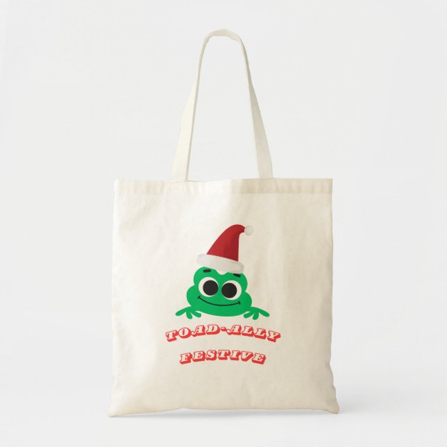 Toad-ally Festive Christmas Frog _ Cute Holiday De Tote Bag (Front)