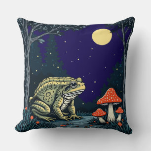 Toad Foraging Toadstools In A Moonlit Woodland Cushion