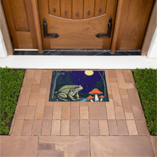 Toad Foraging Toadstools In A Moonlit Woodland Doormat