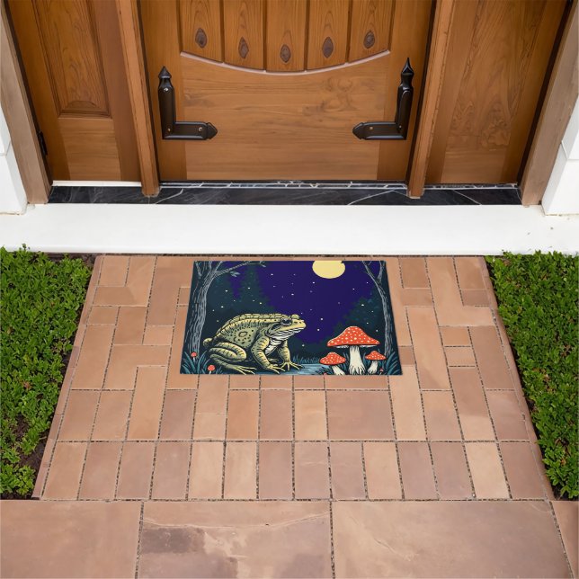Toad Foraging Toadstools In A Moonlit Woodland  Doormat (Outdoor)