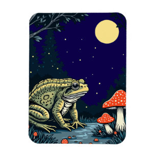 Toad Foraging Toadstools In A Moonlit Woodland Magnet