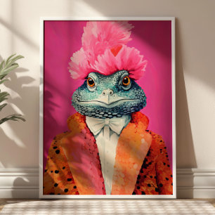 Toad in Funky Suits Animal Fashion Art Pink Poster