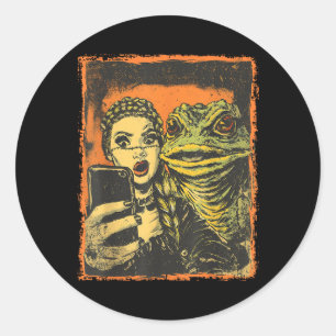 Toad Monster Selfie With Goth Girl Horror Comic Gr Classic Round Sticker