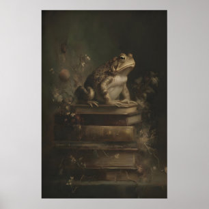 Toad on Books Dark Academia Wall Art, Whimsigoth Poster