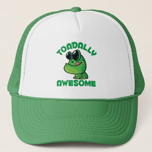Toadally Awesome Happy Cartoon Toad Trucker Hat (Front)