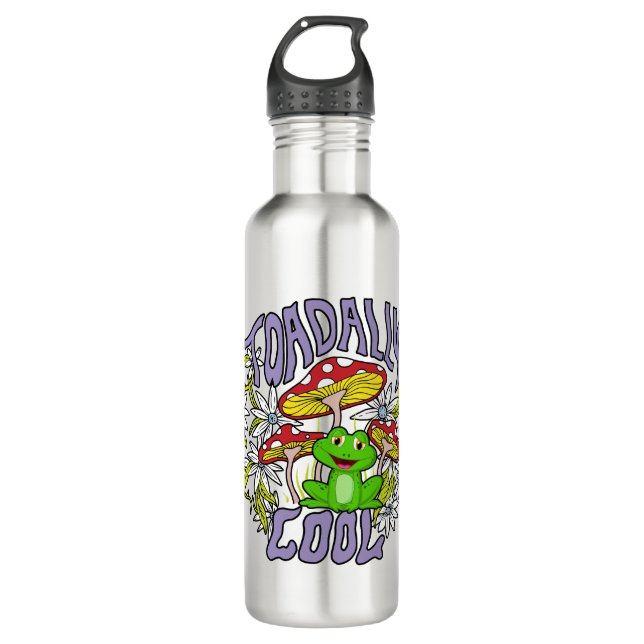 Toadally Cool Colourful floral and frog typography 710 Ml Water Bottle (Front)