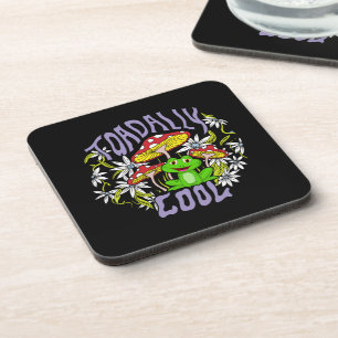 Toadally Cool Colourful floral and frog typography Coaster