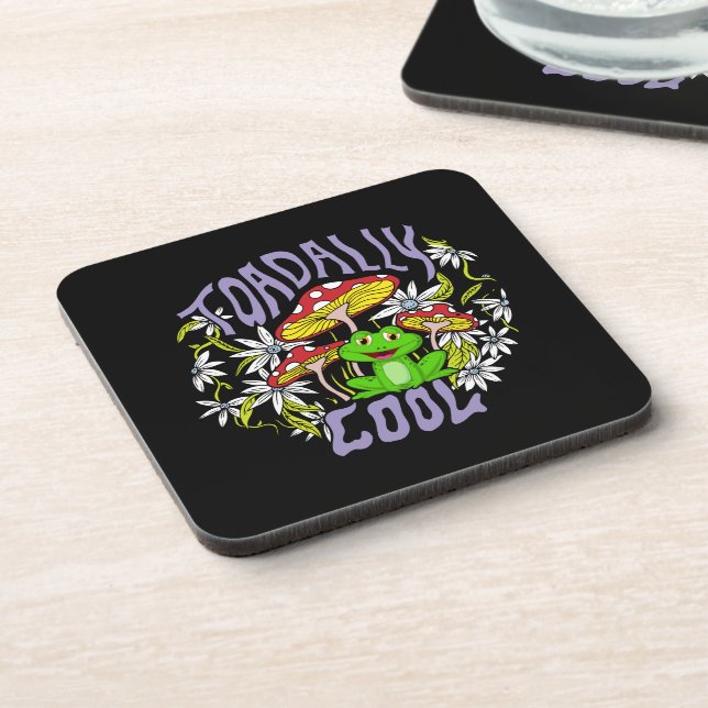 Toadally Cool Colourful floral and frog typography Coaster (Left Side)