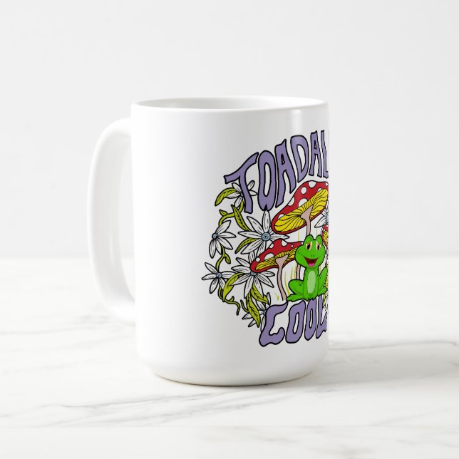 Toadally Cool Colourful floral and frog typography Coffee Mug (Front Left)