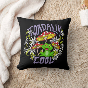 Toadally Cool Colourful floral and frog typography Cushion